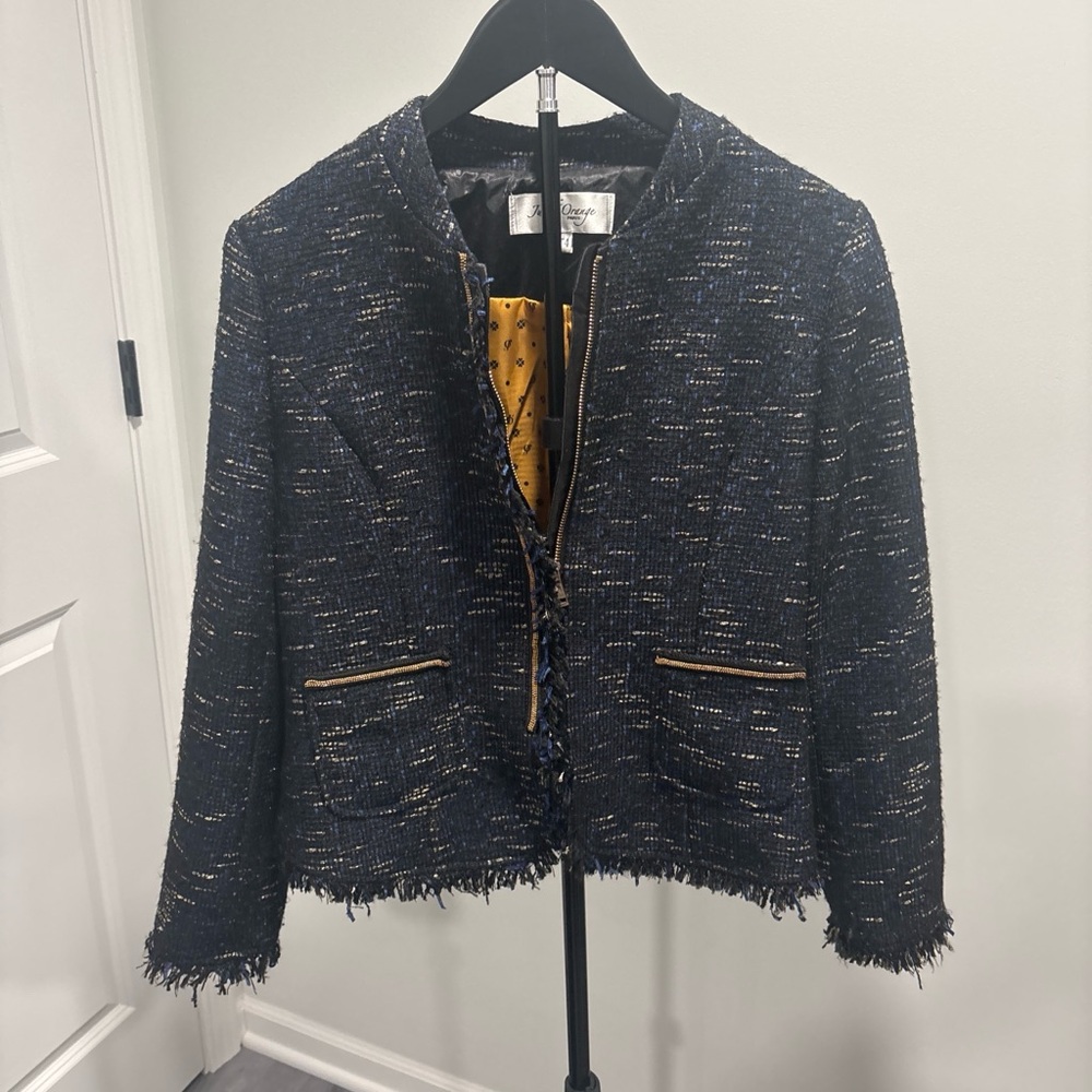Elegant Navy Tweed Blazer
